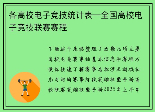 各高校电子竞技统计表—全国高校电子竞技联赛赛程